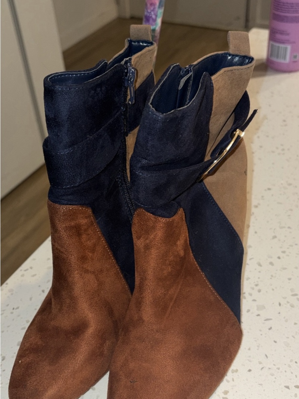 Women's Suede Colorblock Ankle Boots - Brown & Navy